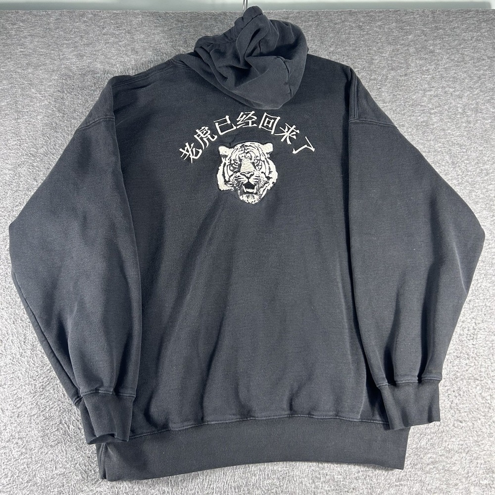 Brandy Melville Christy The Tiger Is Back Black Hoodie Embroidered Women's XL‎